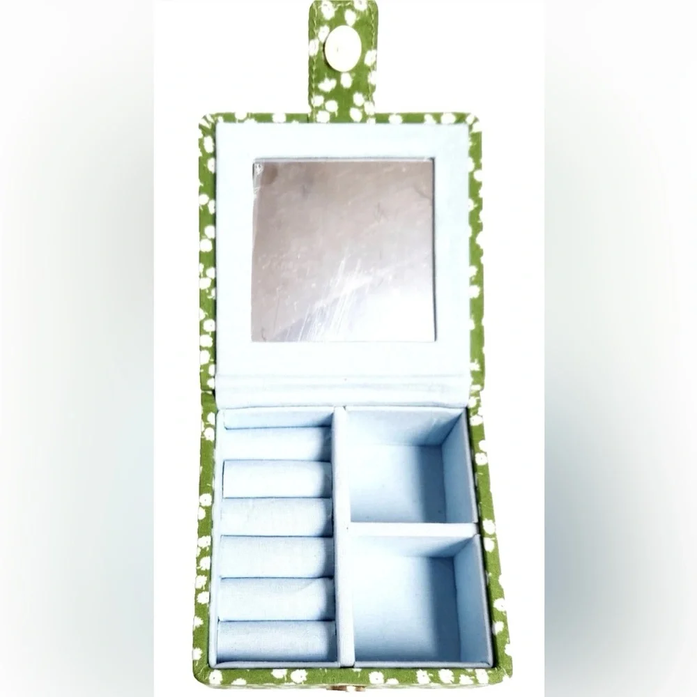 Anthropologie Cosette Floral Jewelry Box Green Botanical Small with Mirror